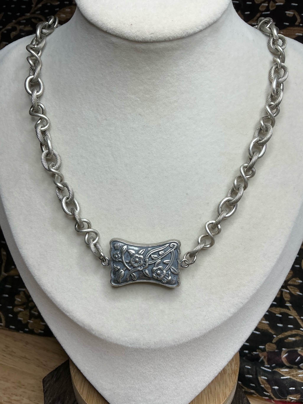 Antique Silver Chain 17” With Tibetan Silver Floral Connector